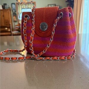 Chic Striped Crossbody Bag in Orange and Pink